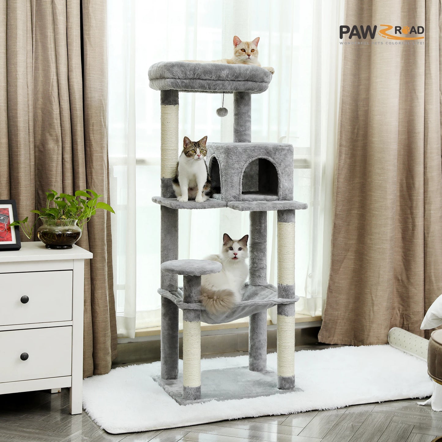 PAWZ Road Cat Tree Indoor 5 Level Tower With Hammock And Scratching Posts
