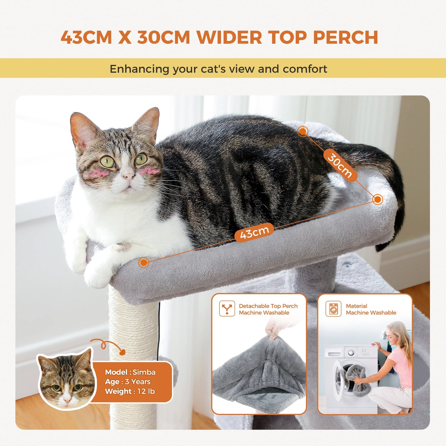 PEQULTICN Cat Tree Three Level Tower With Detachable Top Perch