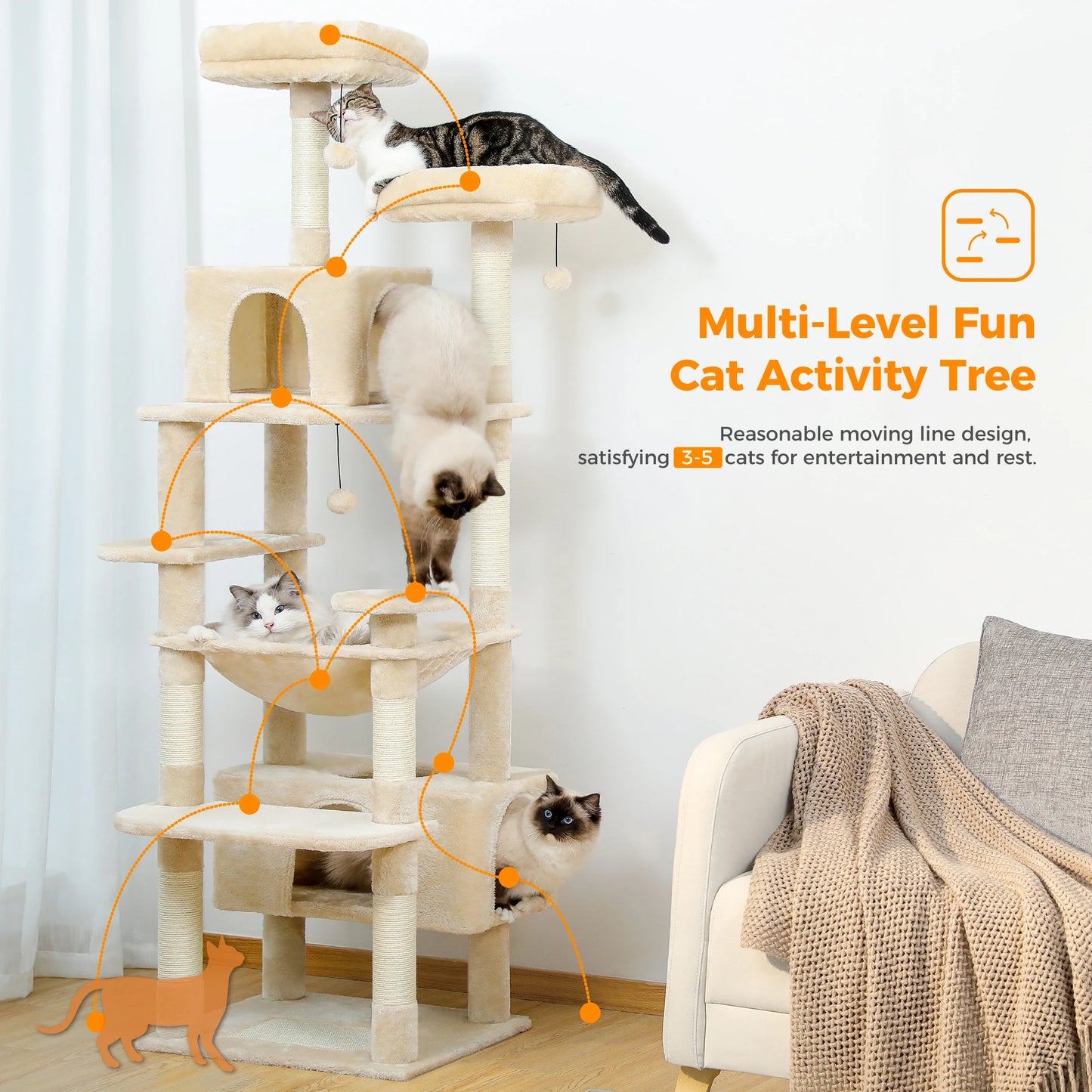 PAWZ Road Large Cat Tree Tower With Hammock Scratching Posts