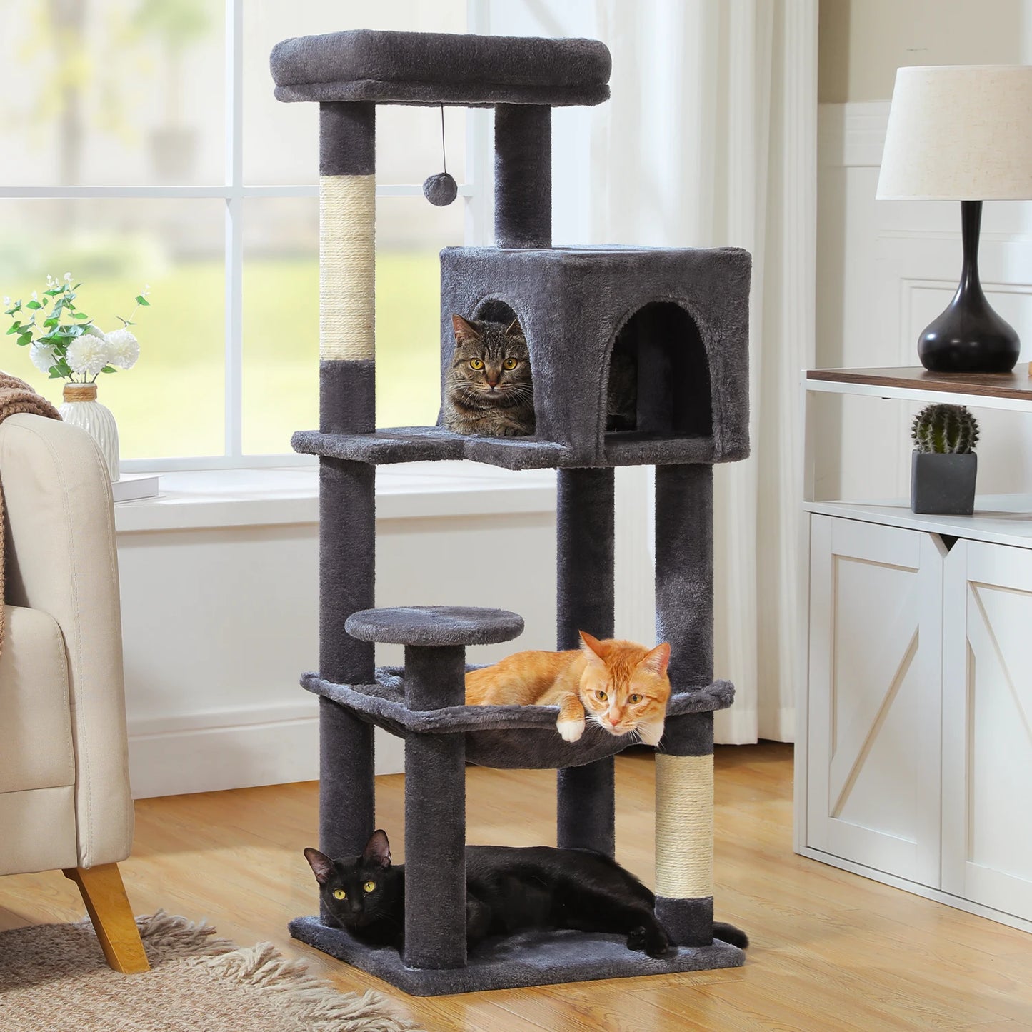 PEQULTI Five Level Cat Tree Tower With Top Perch Hammock