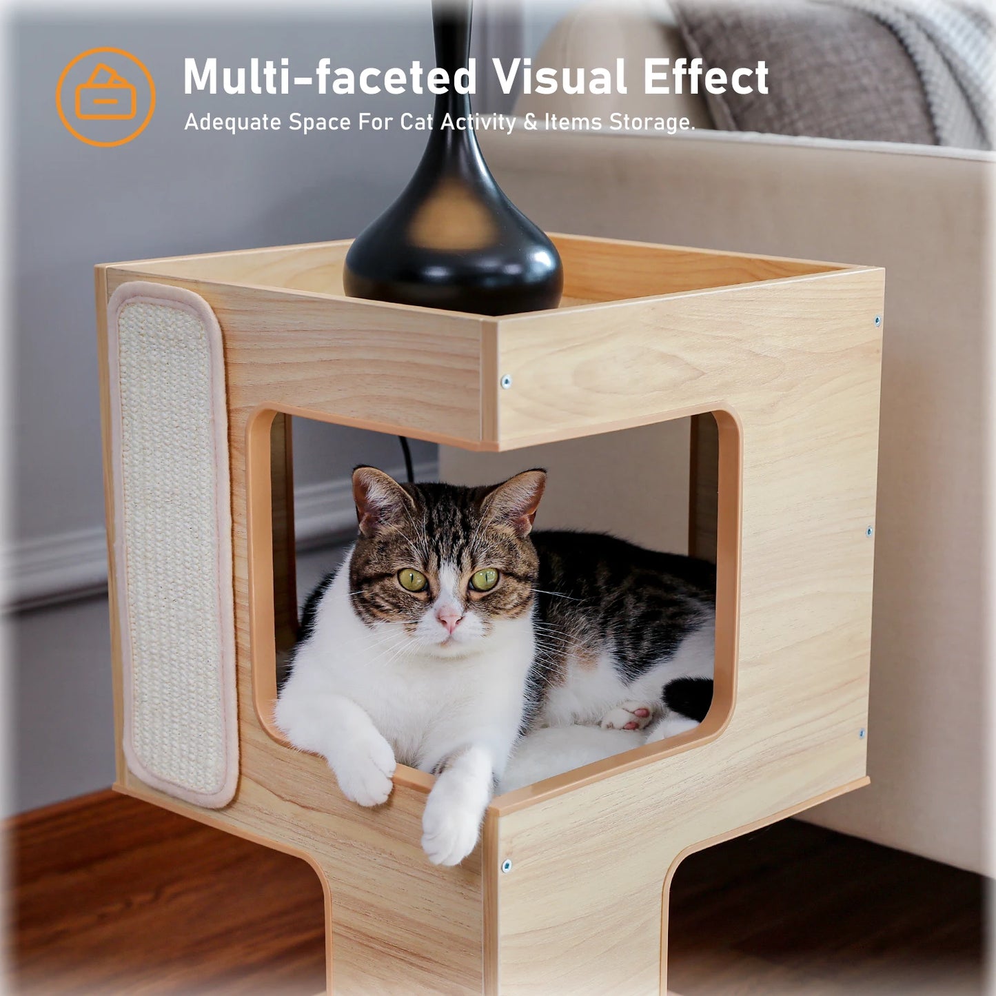 PAWZ Road Wood Cat Condo With Scratching Pad Removable Mats