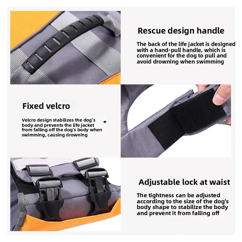 Dog Swimming Life Jacket Safety Vest With Adjustable Straps Reflective