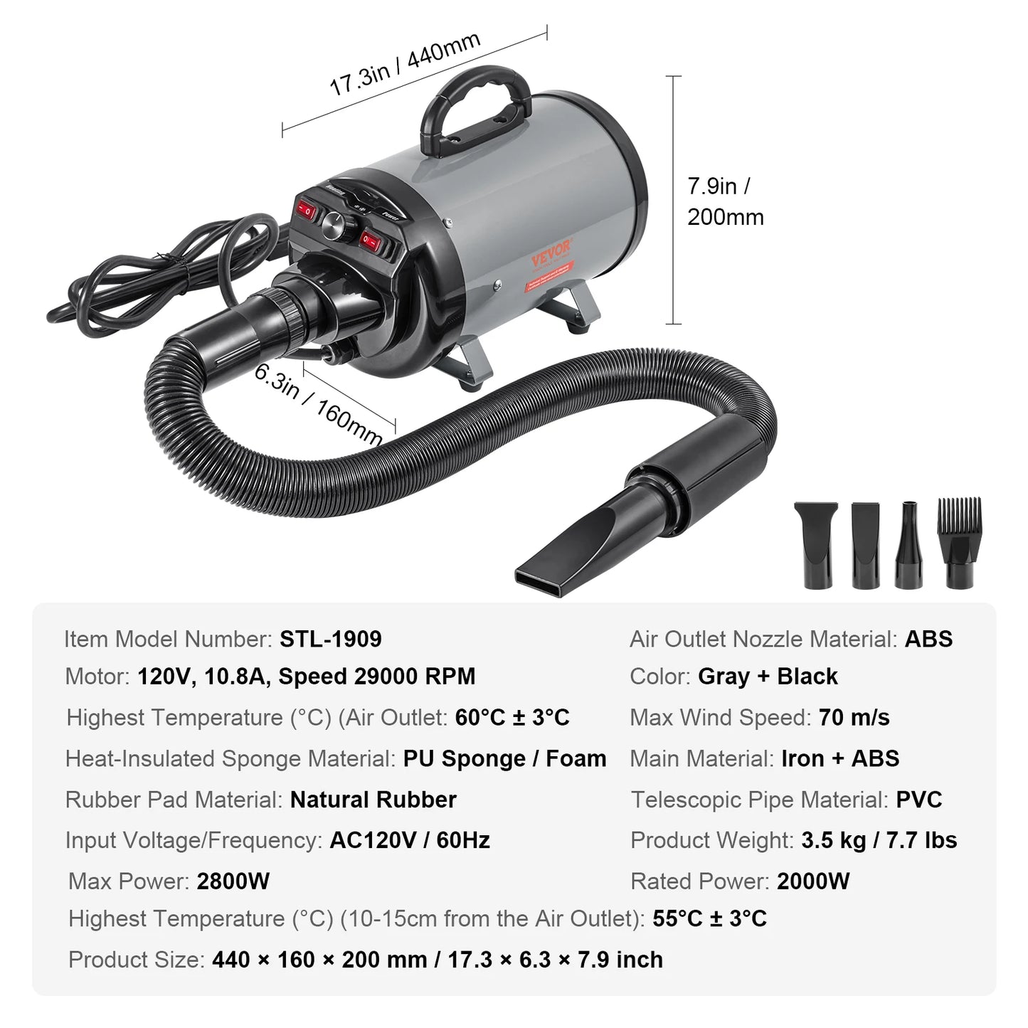 SucceBuy 2000W Dog Grooming Dryer With Adjustable Speed Temperature Control