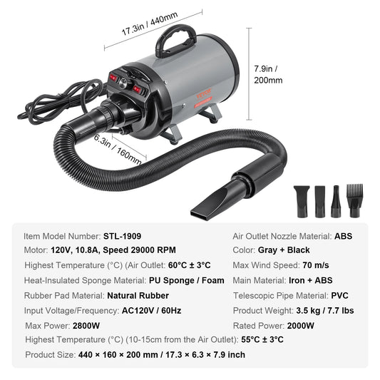 SucceBuy 2000W Dog Grooming Dryer With Adjustable Speed Temperature Control