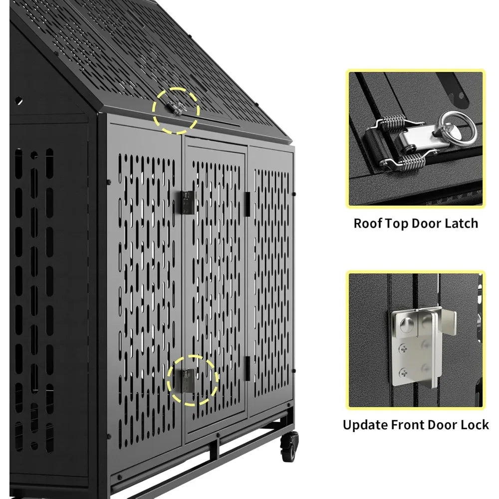 Heavy Duty Dog Crate Indestructible Kennel With Wheels