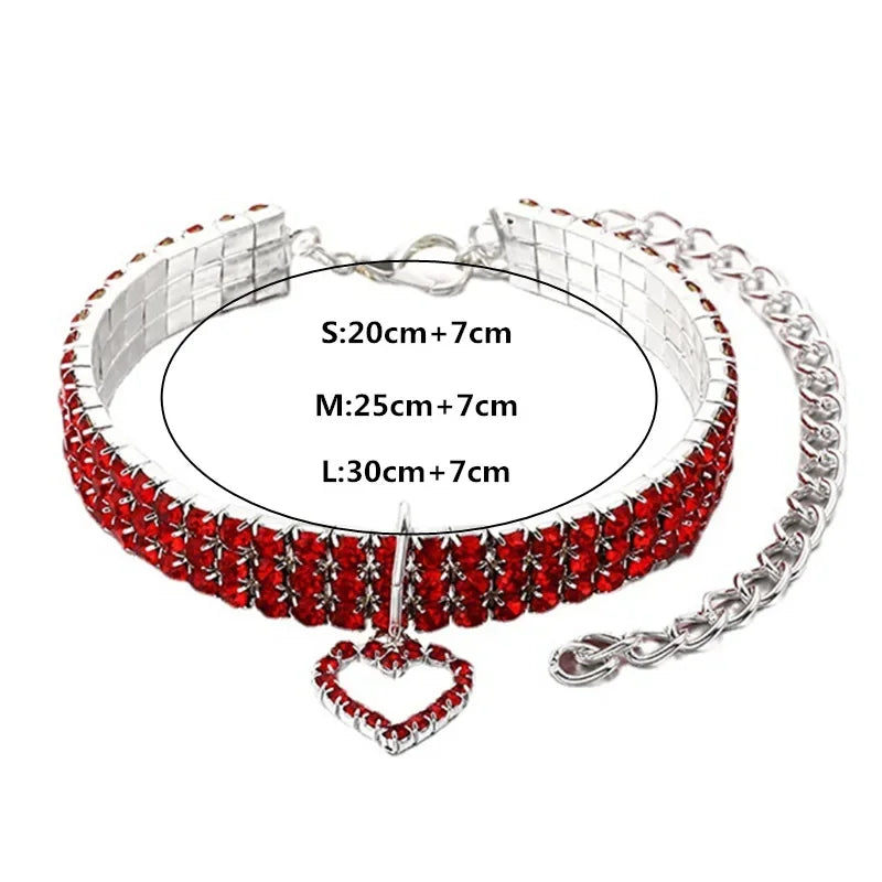 NONED Three Row Elastic Rhinestone Pet Collar