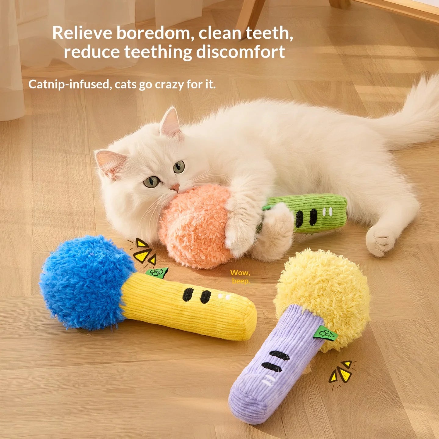 Self Play Cat Toy Crinkle Paper Squeaky Teaser Wand