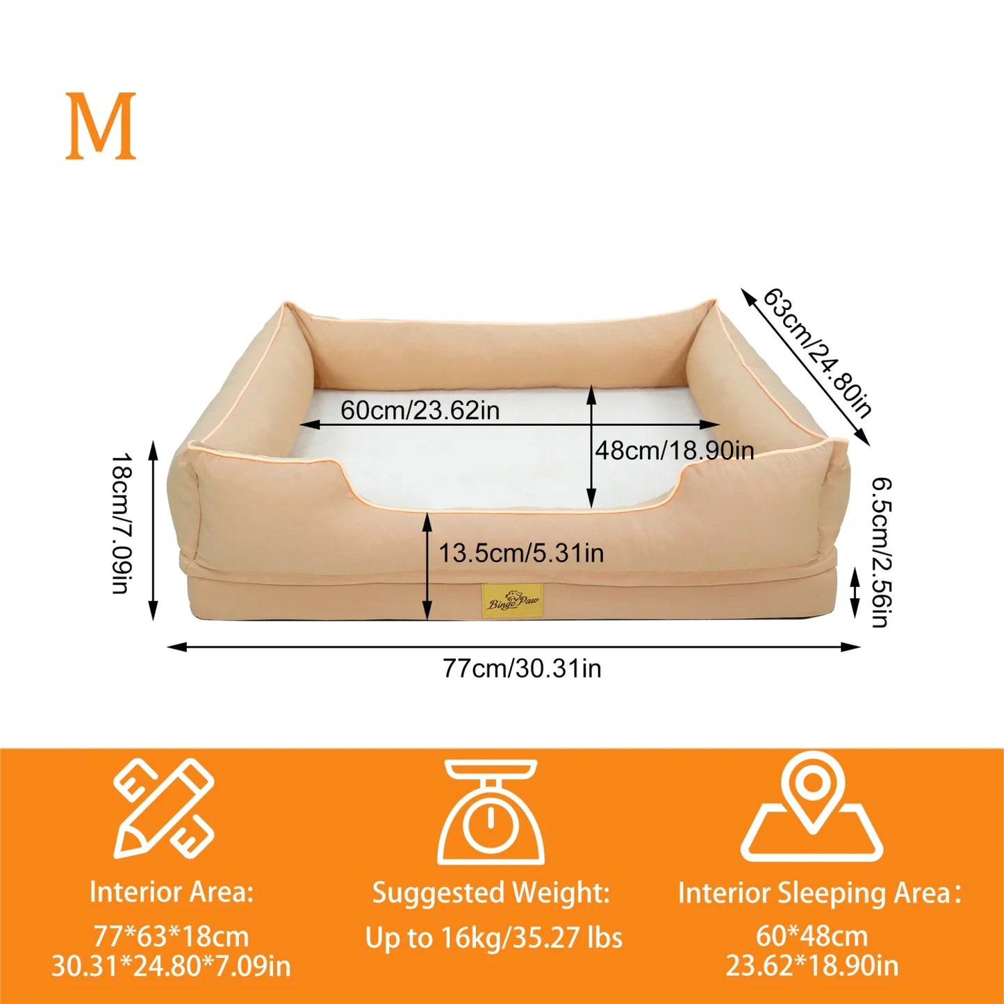 BINGOPAW Orthopedic Rectangular Dog Bed With Bolster And Washable Cover