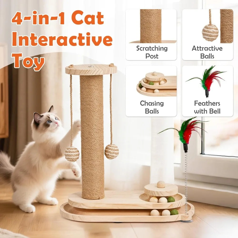 KYJGCN Sisal Cat Scratching Post With 2 Tier Ball Track