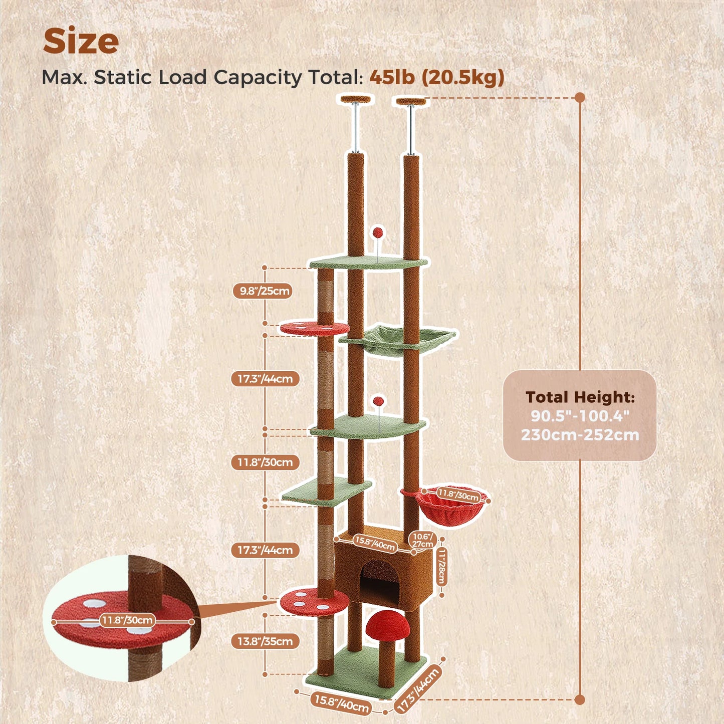 PAWZ Road Adjustable Floor to Ceiling Cat Tree With Sisal Posts