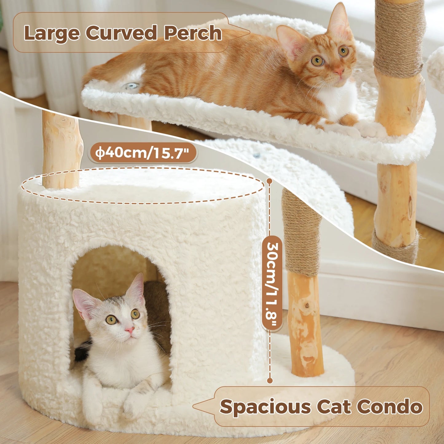 PAWZ Road Modern Cat Tree Tower With Solid Wood Scratching Posts Wicker Basket