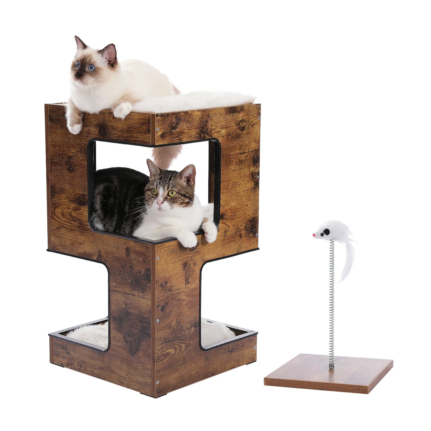 PAWZ Road Wood Cat Condo With Scratching Pad Removable Mats