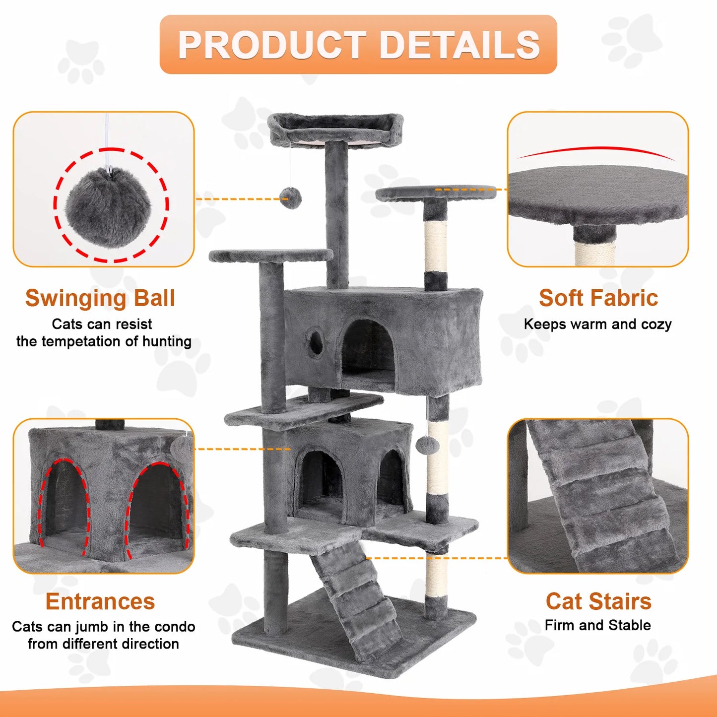 Four Tier Cat Tree With Sisal Posts And Dangling Ball