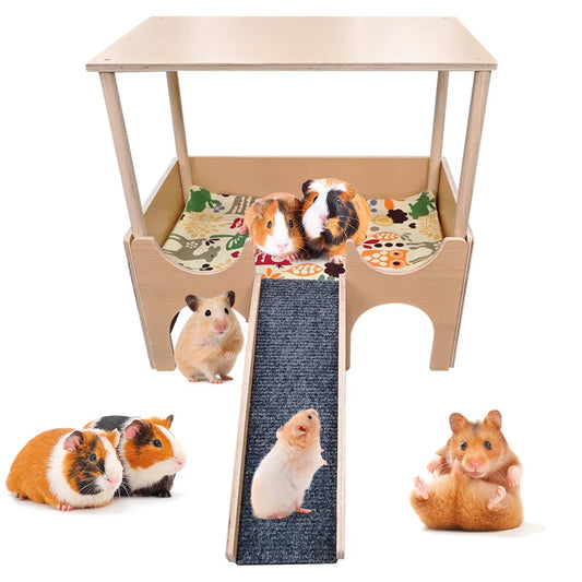2 Tier Guinea Pig Hideout Wooden Castle For Small Animals