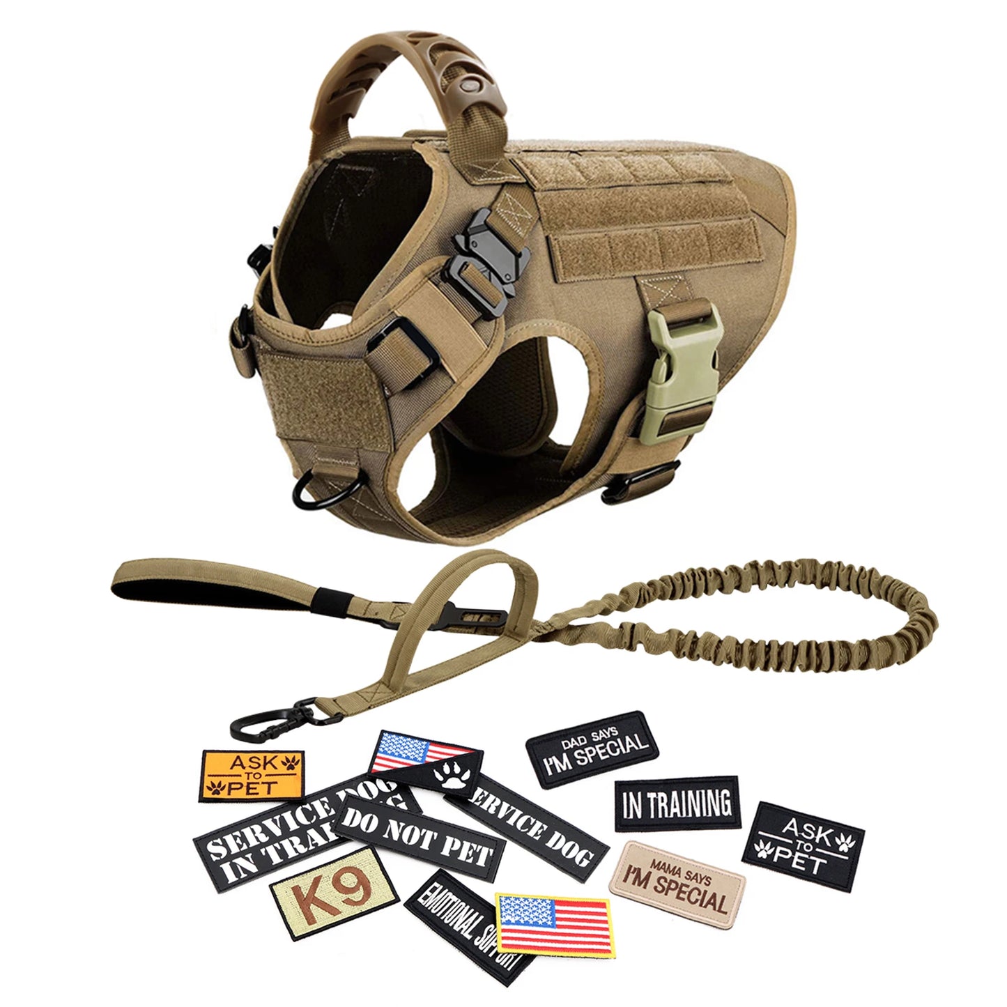 PETRAVEL Military Dog Harness Vest Set With Leash And Patches