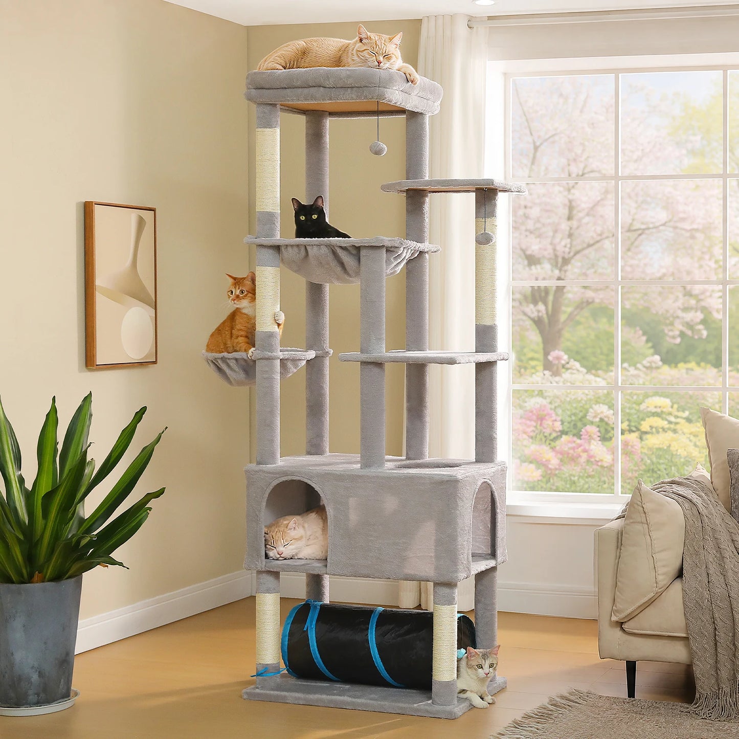 PAWZ Road Tall Cat Tree with Large Condo and Tunnels