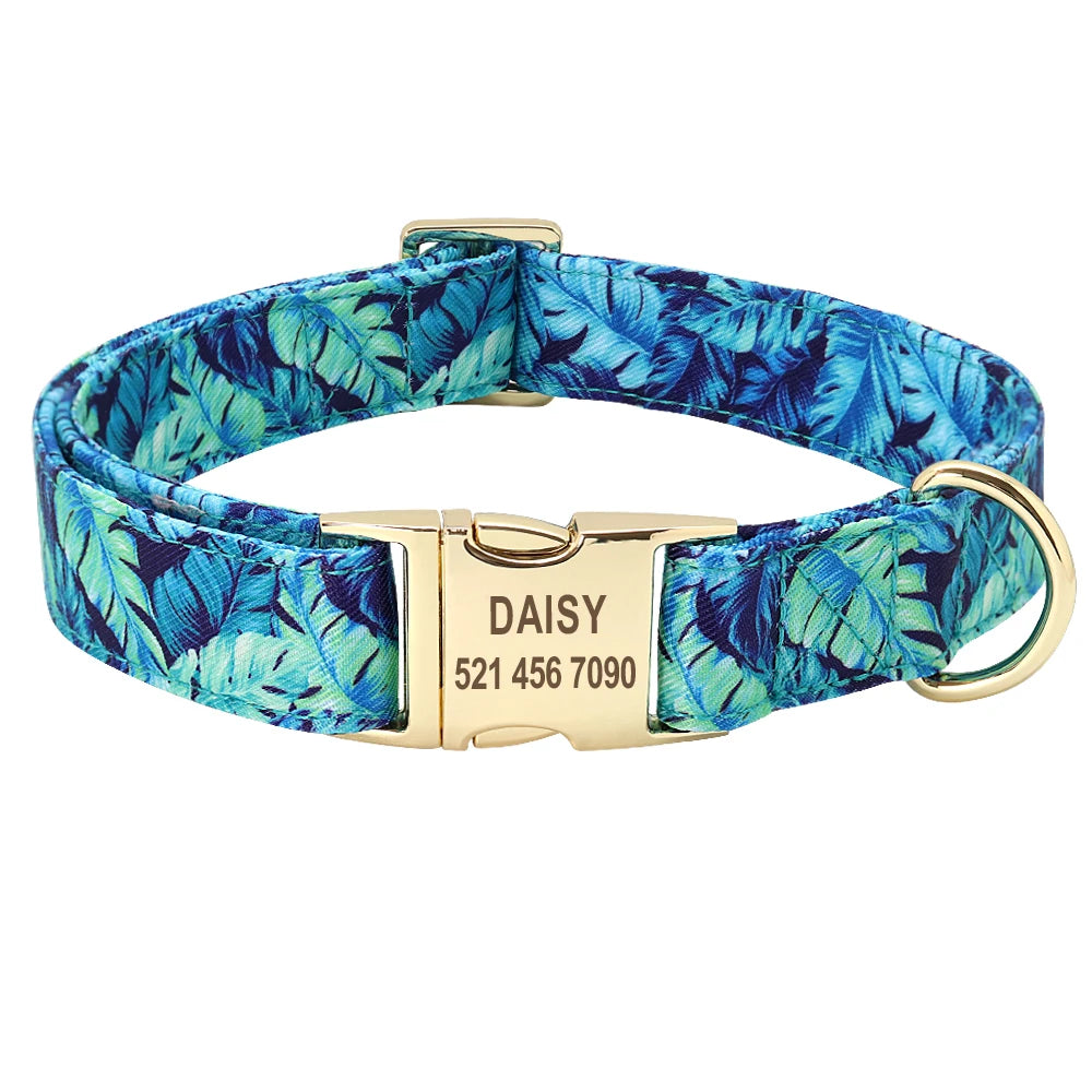 PET ARTIST Personalized Dog Collar Leash Set With Engraved Nameplate