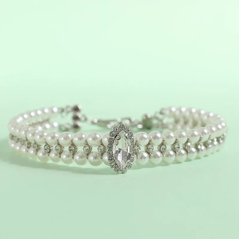 Luxury Pearl Rhinestone Pet Collar Necklace for Cats and Dogs