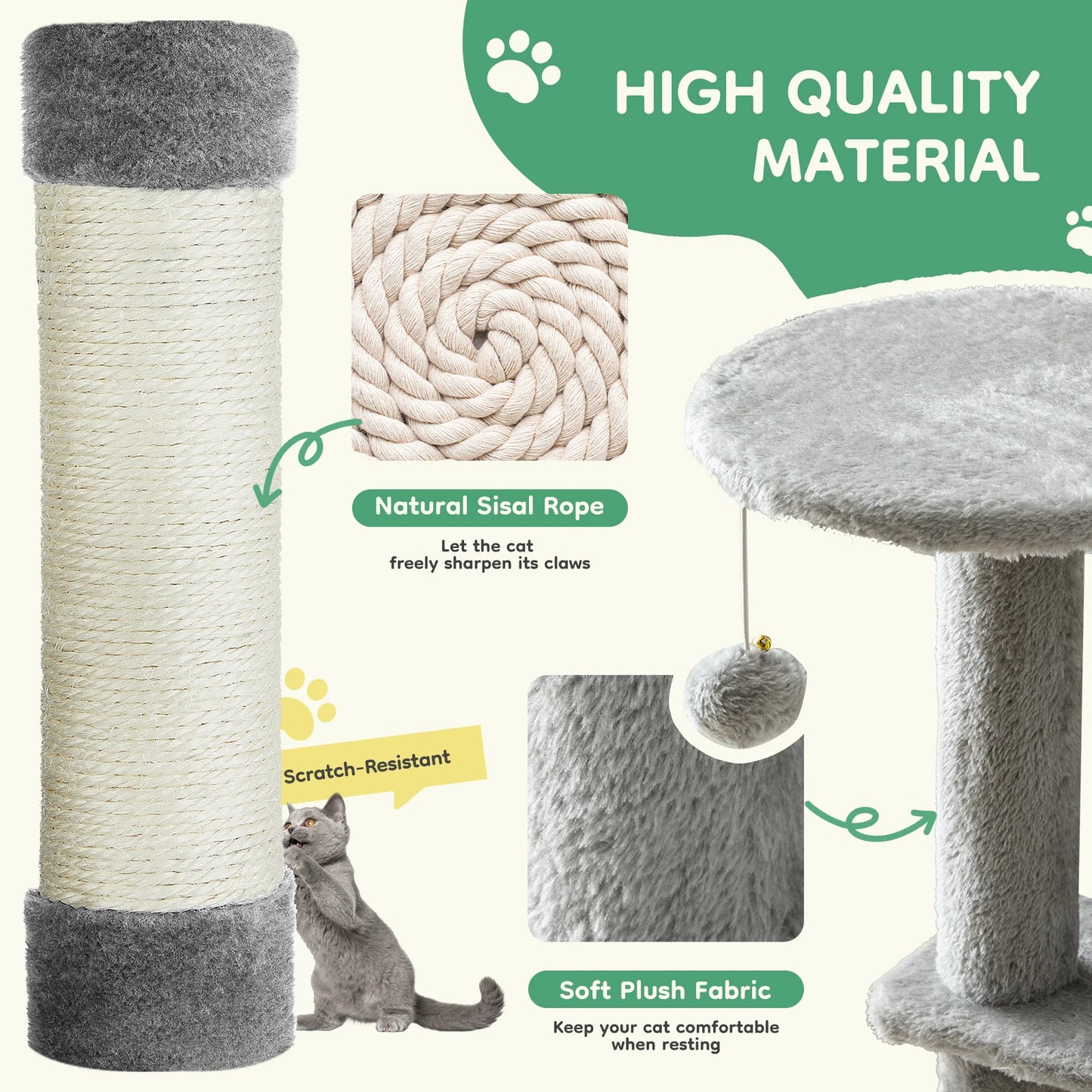 JHK Cat Tree Tower For Multi-Cat With Natural Sisal Posts