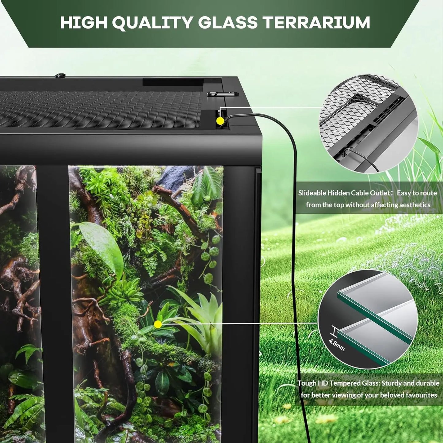 HiMISS Anti-Escape Reptile Glass Terrarium With Top And Side Ventilation