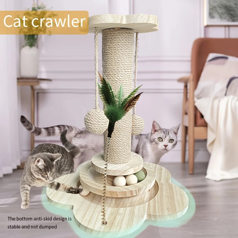 Indoor Cat Scratching Post With Ball Track Toy Kit Set