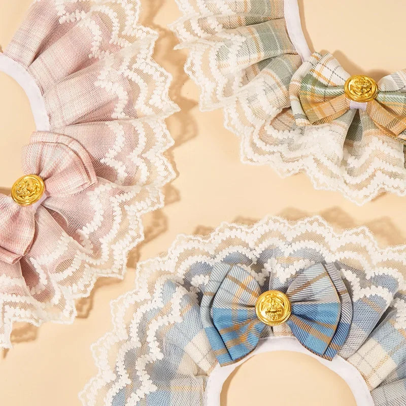Cute Lace Edged Cat and Dog Collar with Bow Tie