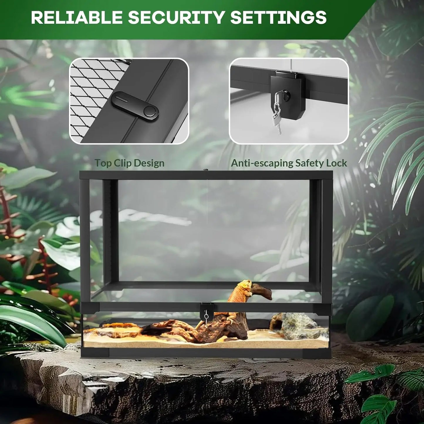 HiMISS Anti-Escape Reptile Glass Terrarium With Top And Side Ventilation