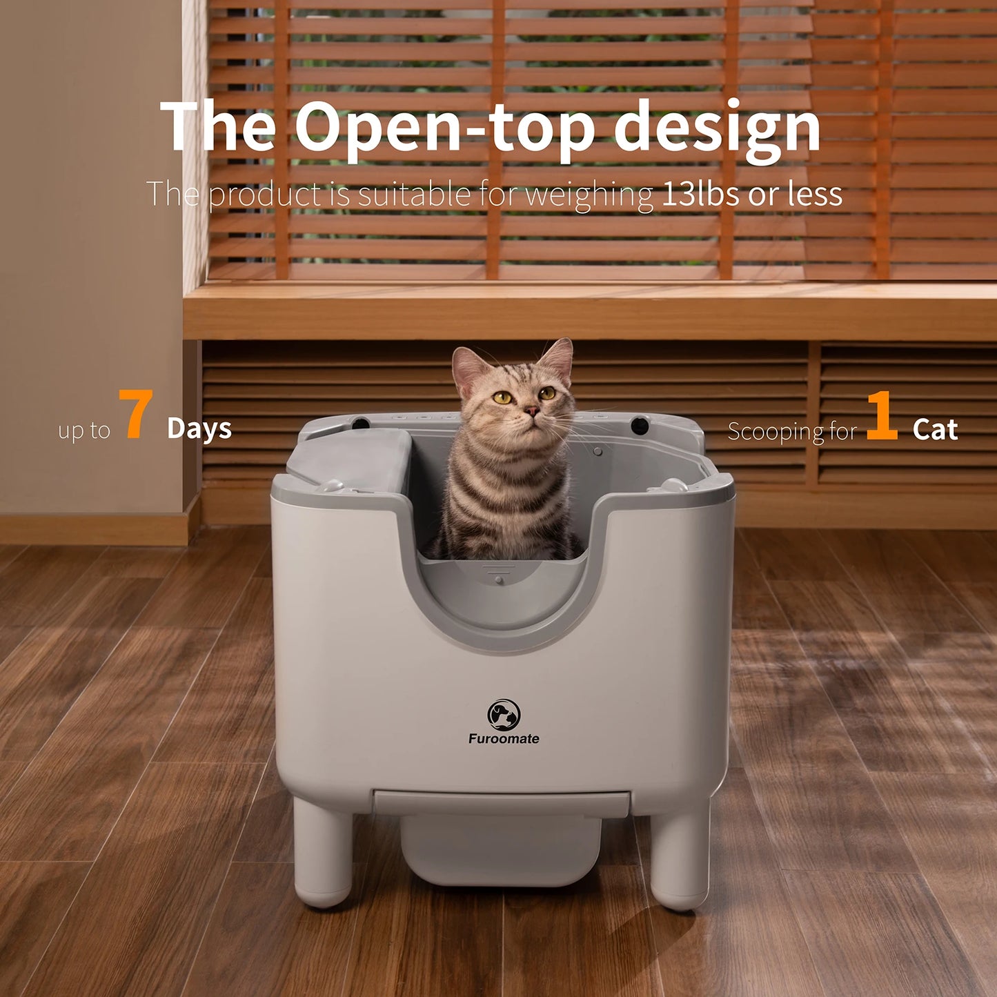 Furoomate F6 Self Cleaning Litter Box Open Top Odor Control