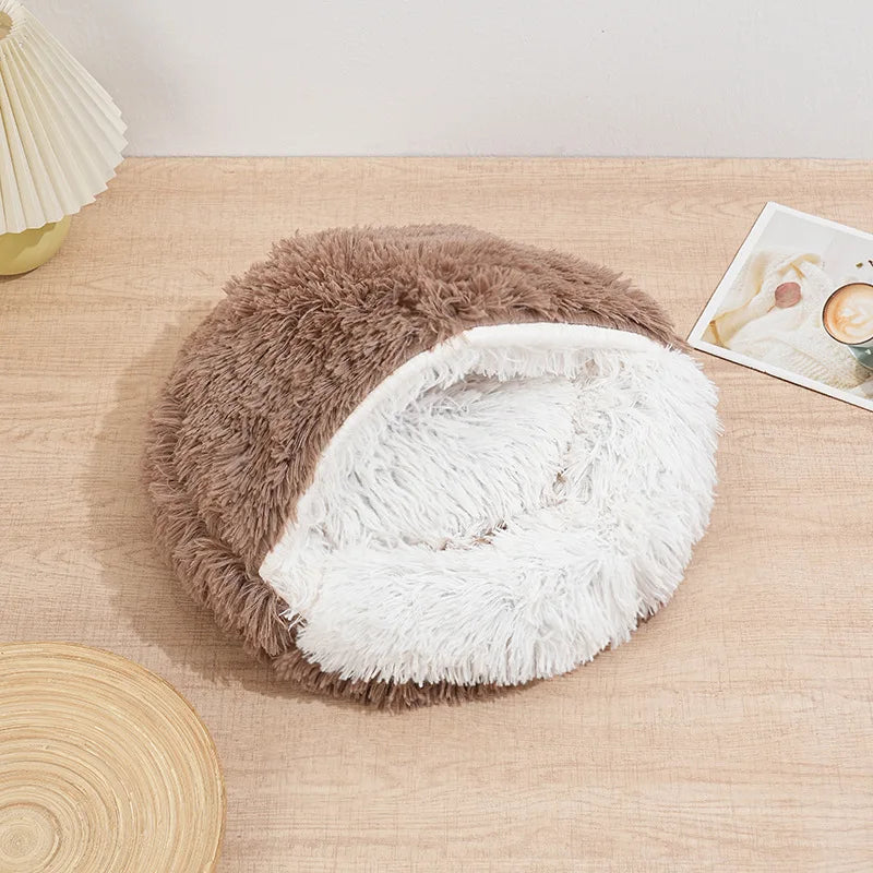 Winter Plush Round Cat Bed 2 In 1 Warm Nest For Cats