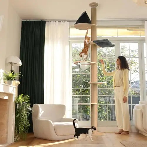 Modern Floor To Ceiling Cat Tower With Six Adjustable Tiers