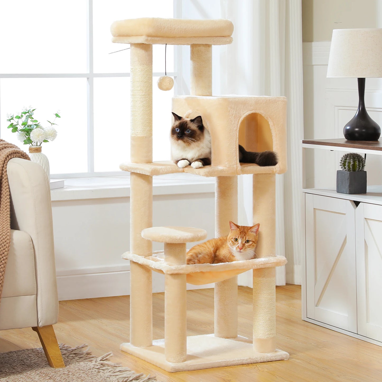 PEQULTI Five Level Cat Tree Tower With Top Perch Hammock
