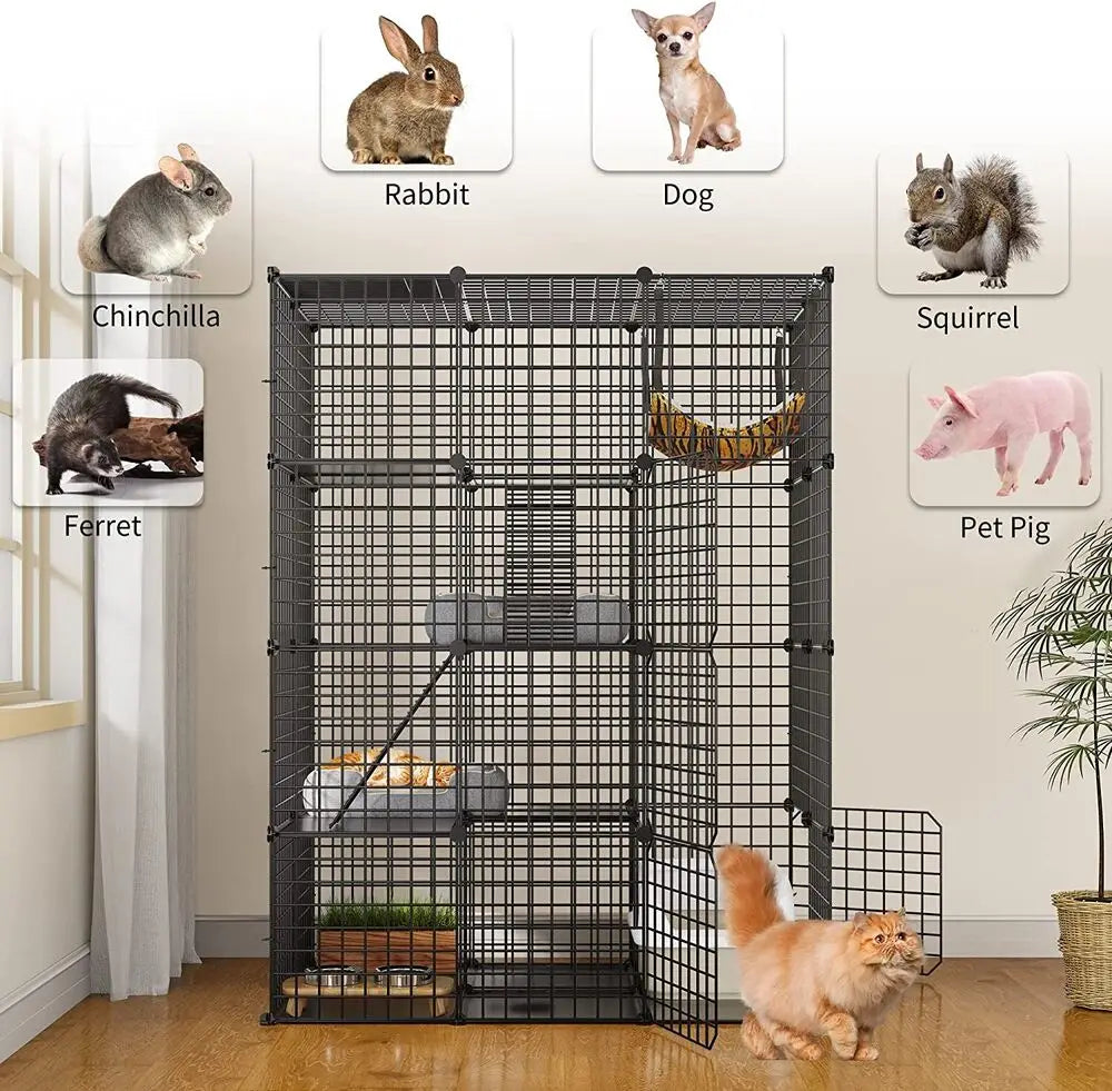 Cat Cage Enclosure Metal Wire 4-Tier DIY Playpen Catio