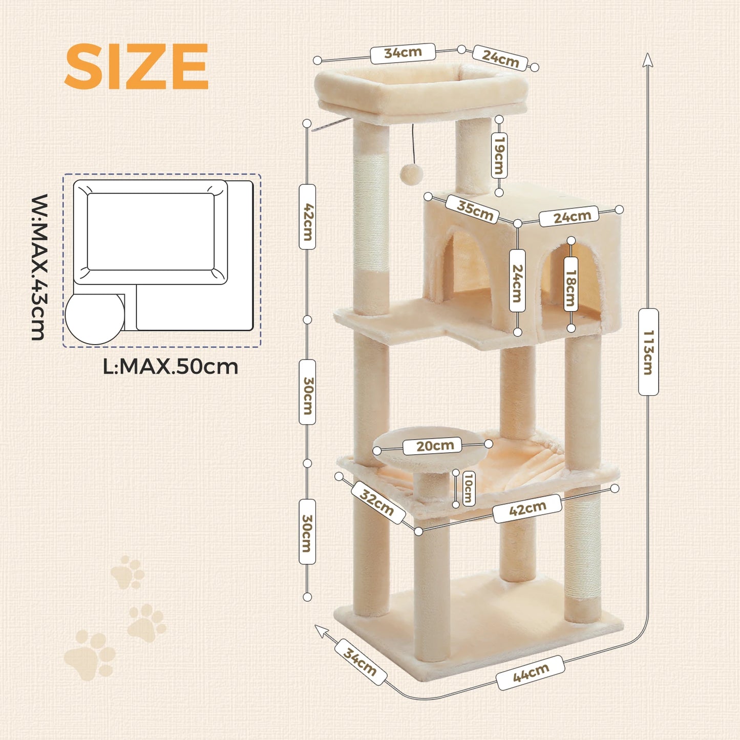 PEQULTI Five Level Cat Tree Tower With Top Perch Hammock
