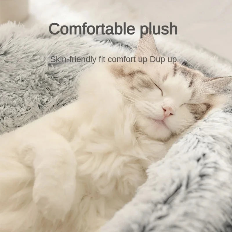 Winter Plush Round Cat Bed 2 In 1 Warm Nest For Cats