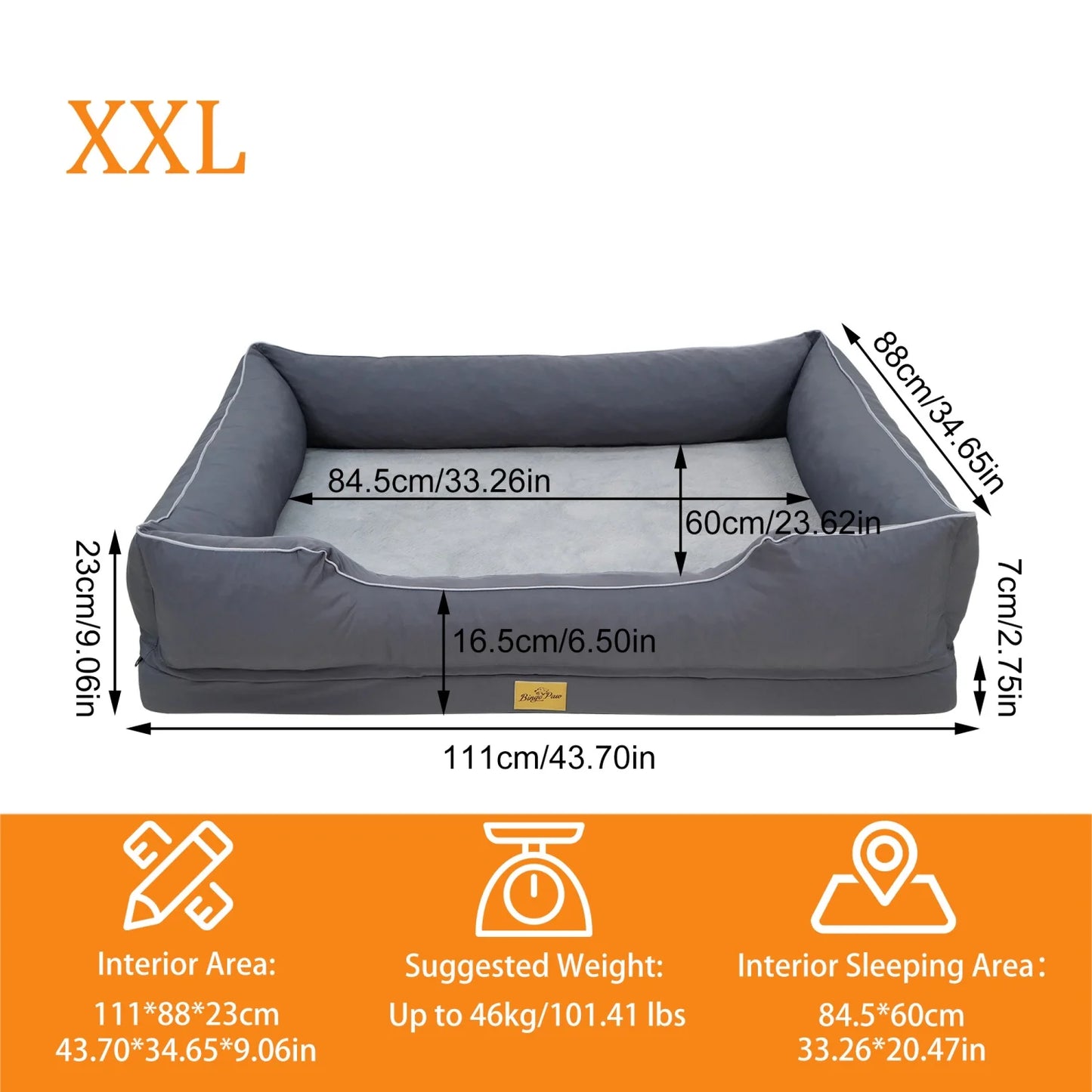 BINGOPAW Orthopedic Rectangular Dog Bed With Bolster And Washable Cover