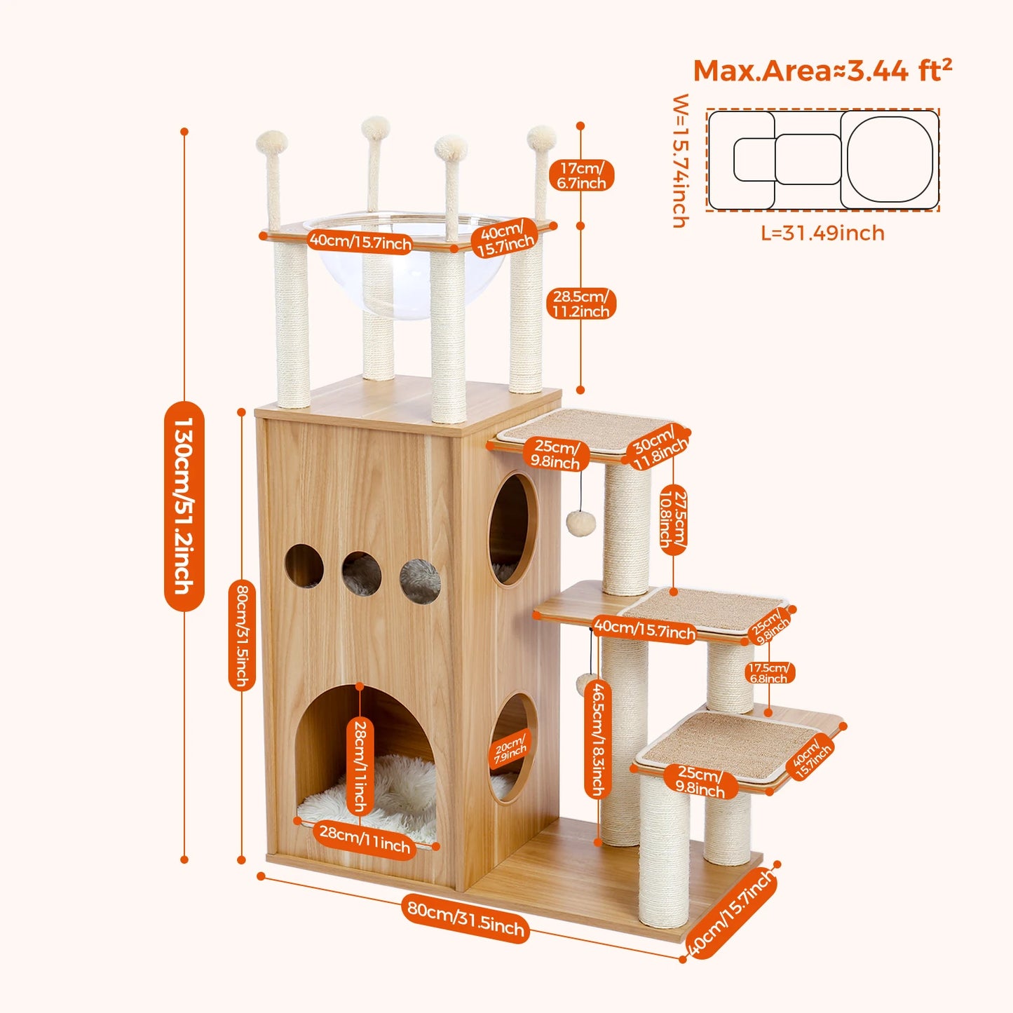 PAWZ Ro Multi-Level Cat Tree Indoor Wood Tower With Scratching Posts