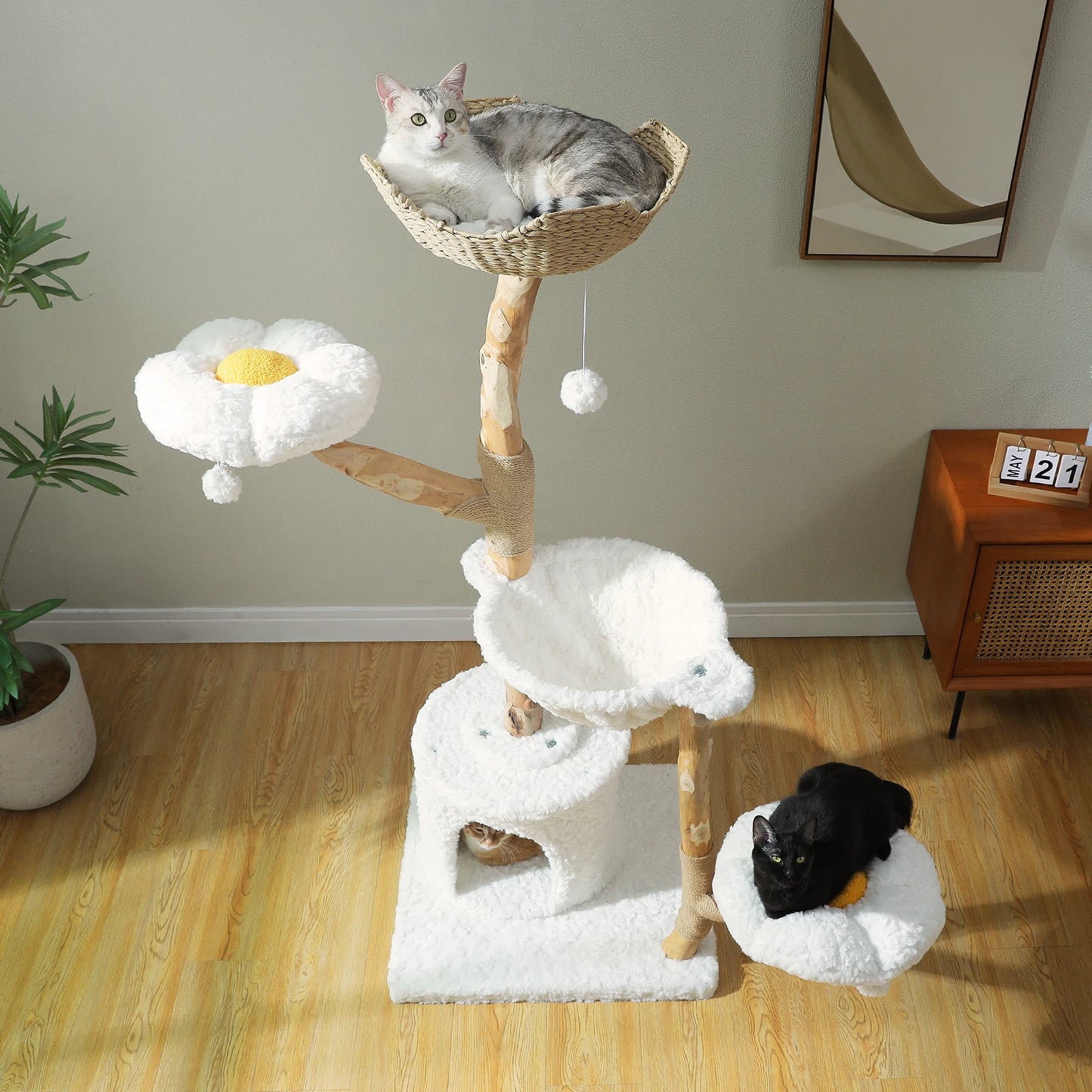 PEQULTICN Cat Tree Modern Tower With Condo Hammock Perches