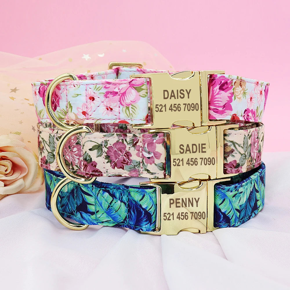 PET ARTIST Personalized Dog Collar Leash Set With Engraved Nameplate