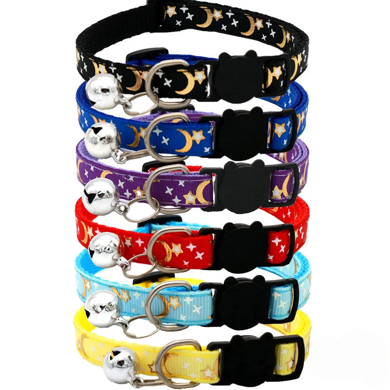 Cartoon Star Moon Cat Collar With Adjustable Bell For Safety
