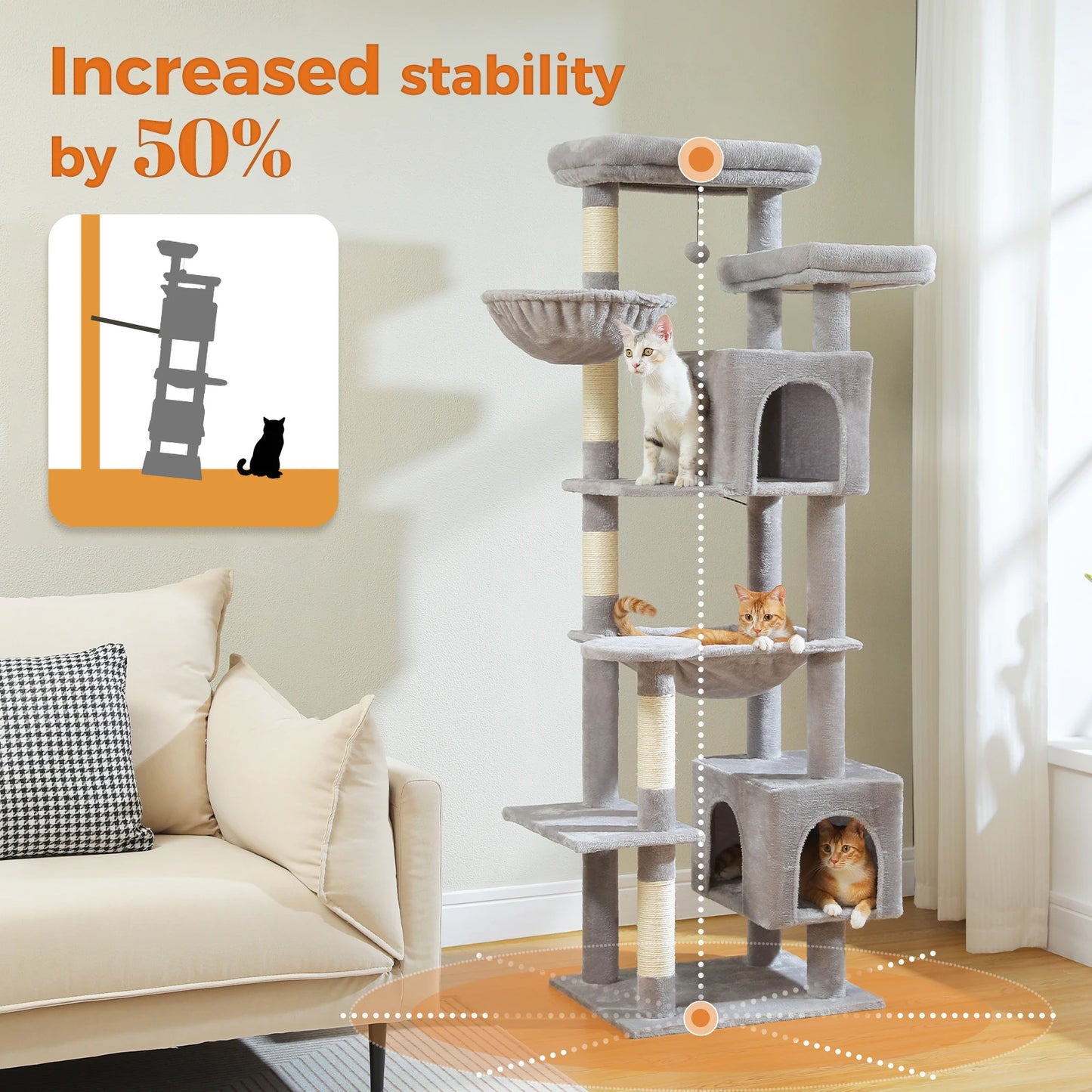 PAWZ Road Tall Cat Tree for Indoor Cats Scratching Posts