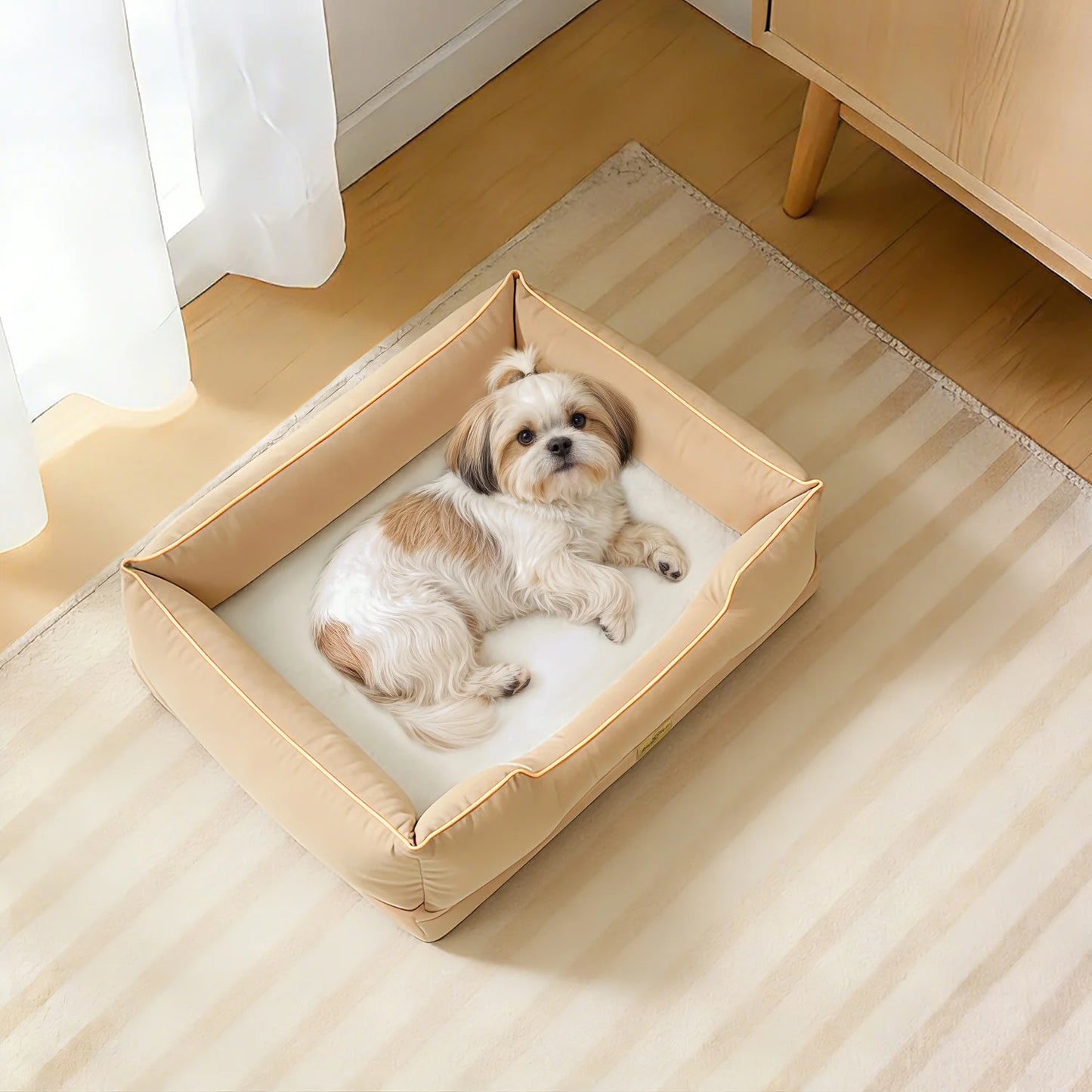 BINGOPAW Orthopedic Rectangular Dog Bed With Bolster And Washable Cover