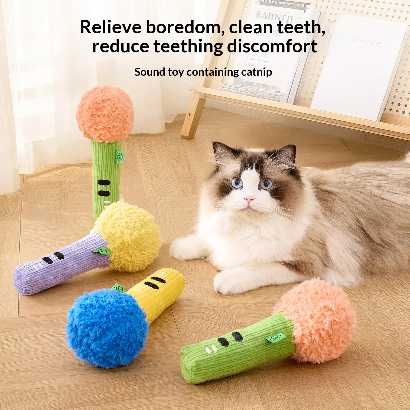 Self Play Cat Toy Crinkle Paper Squeaky Teaser Wand