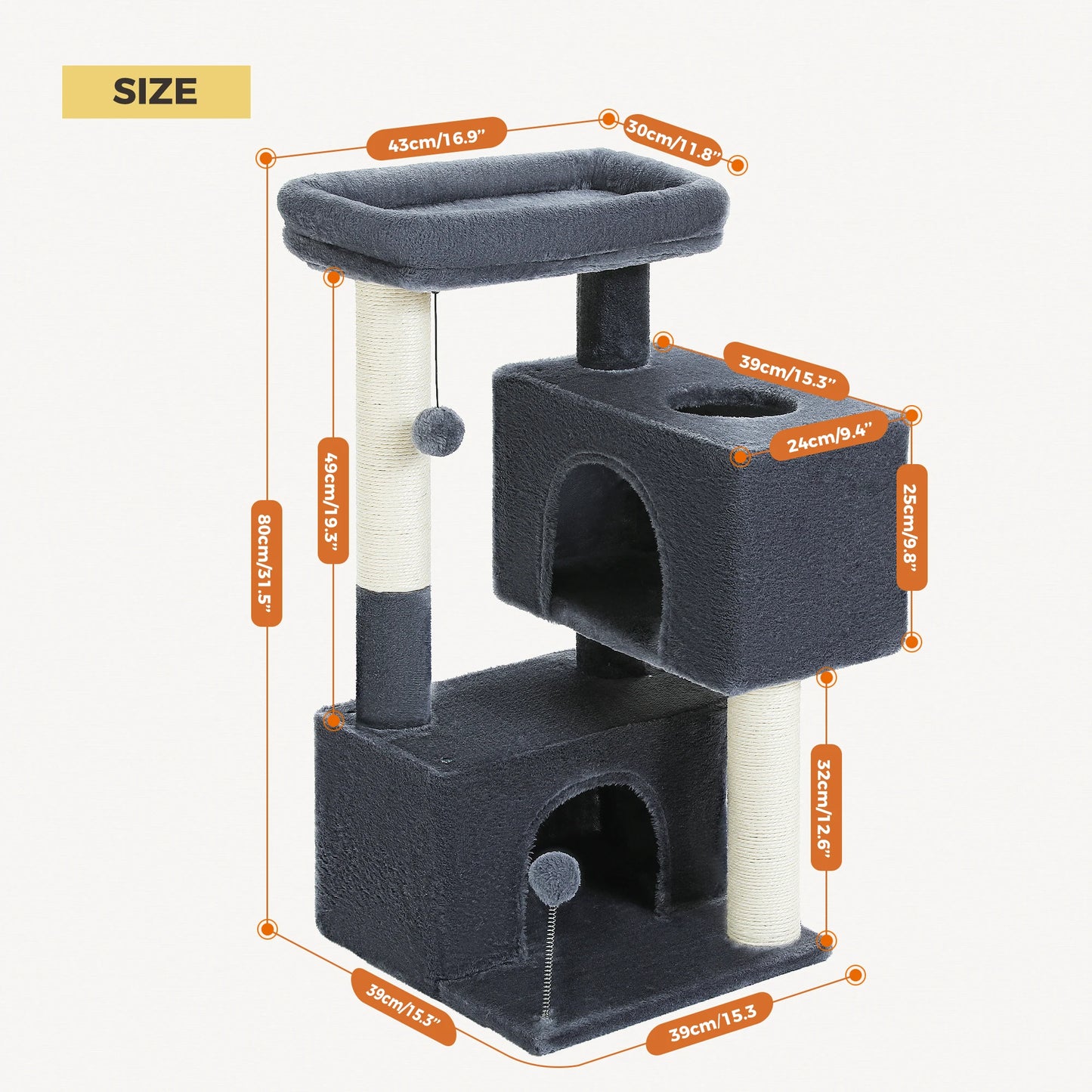 PEQULTICN Cat Tree Three Level Tower With Detachable Top Perch