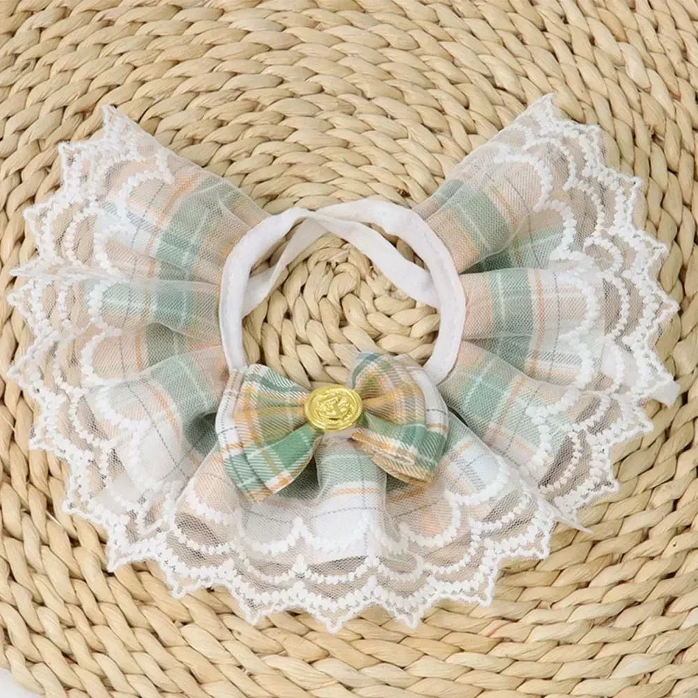 Cute Lace Edged Cat and Dog Collar with Bow Tie