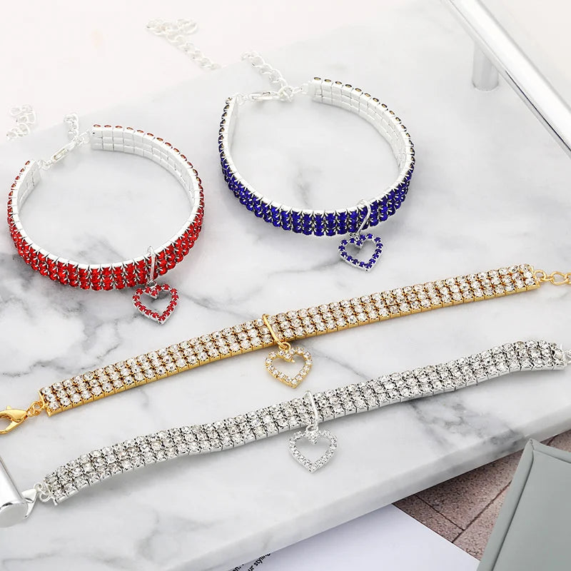 NONED Three Row Elastic Rhinestone Pet Collar