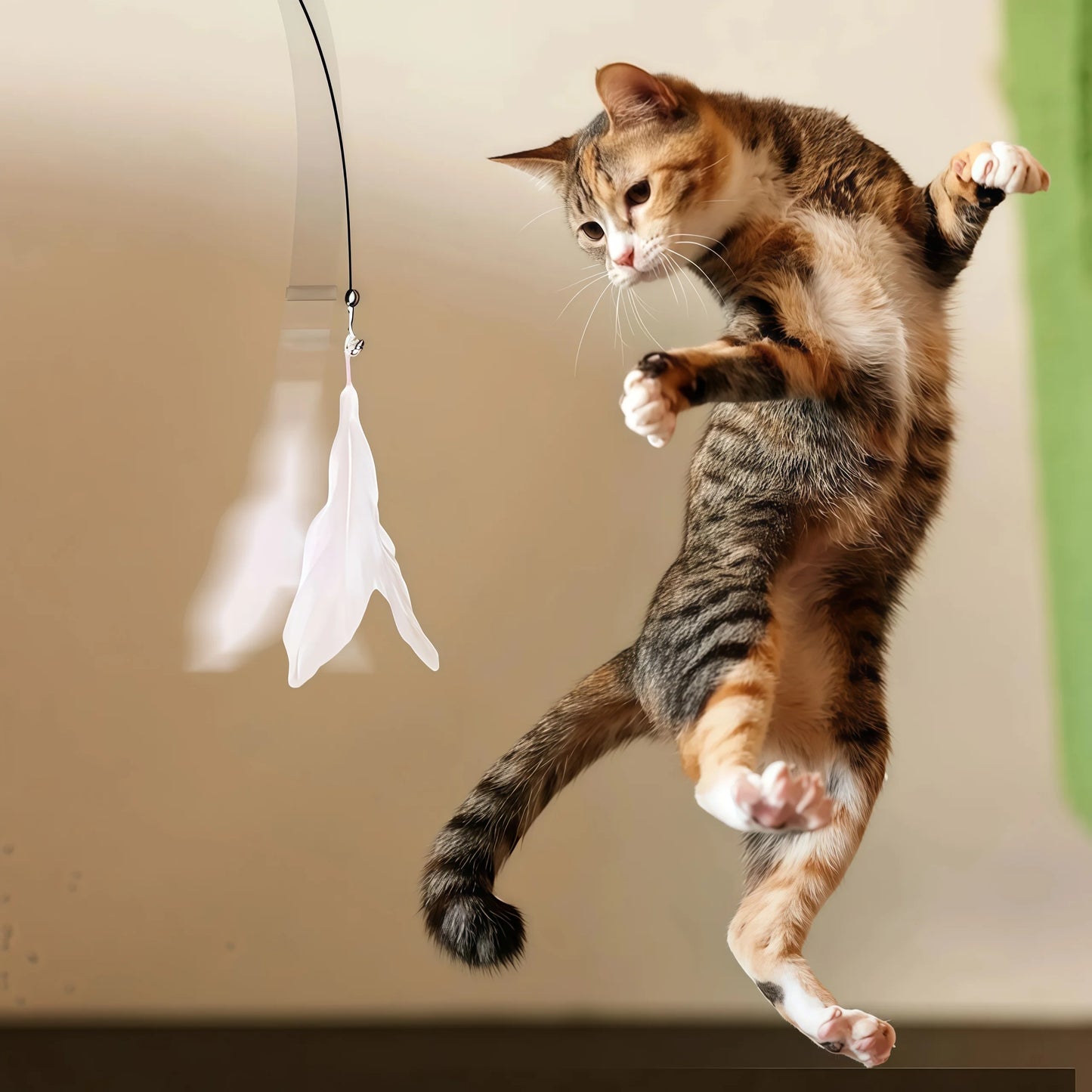 Cat Teaser Pole With Feather Bell Replaceable Head Suction Cup
