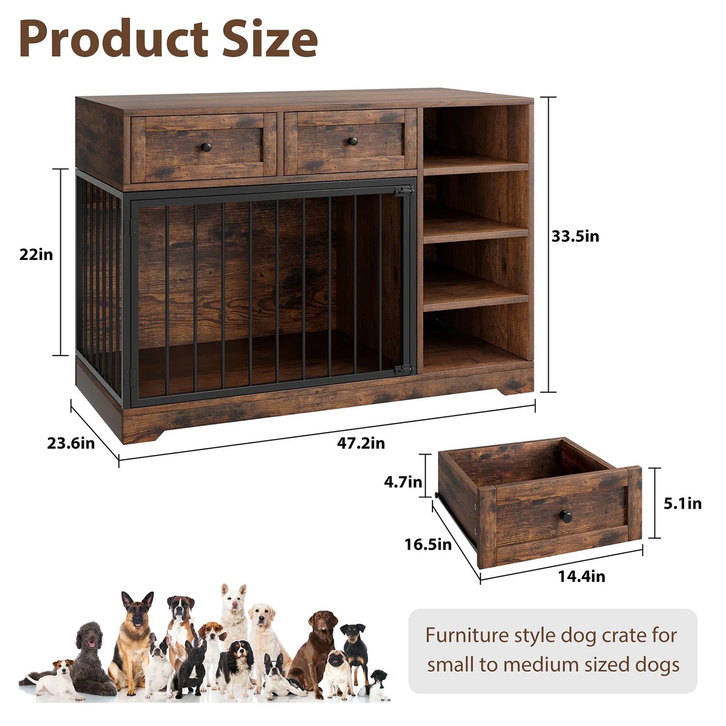 HiMISSD Dog Crate Furniture TV Stand With 2 Drawers