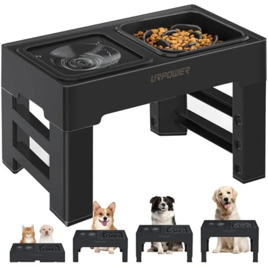 2-In-1 Elevated Dog Bowls With Stand Four Height Adjustments