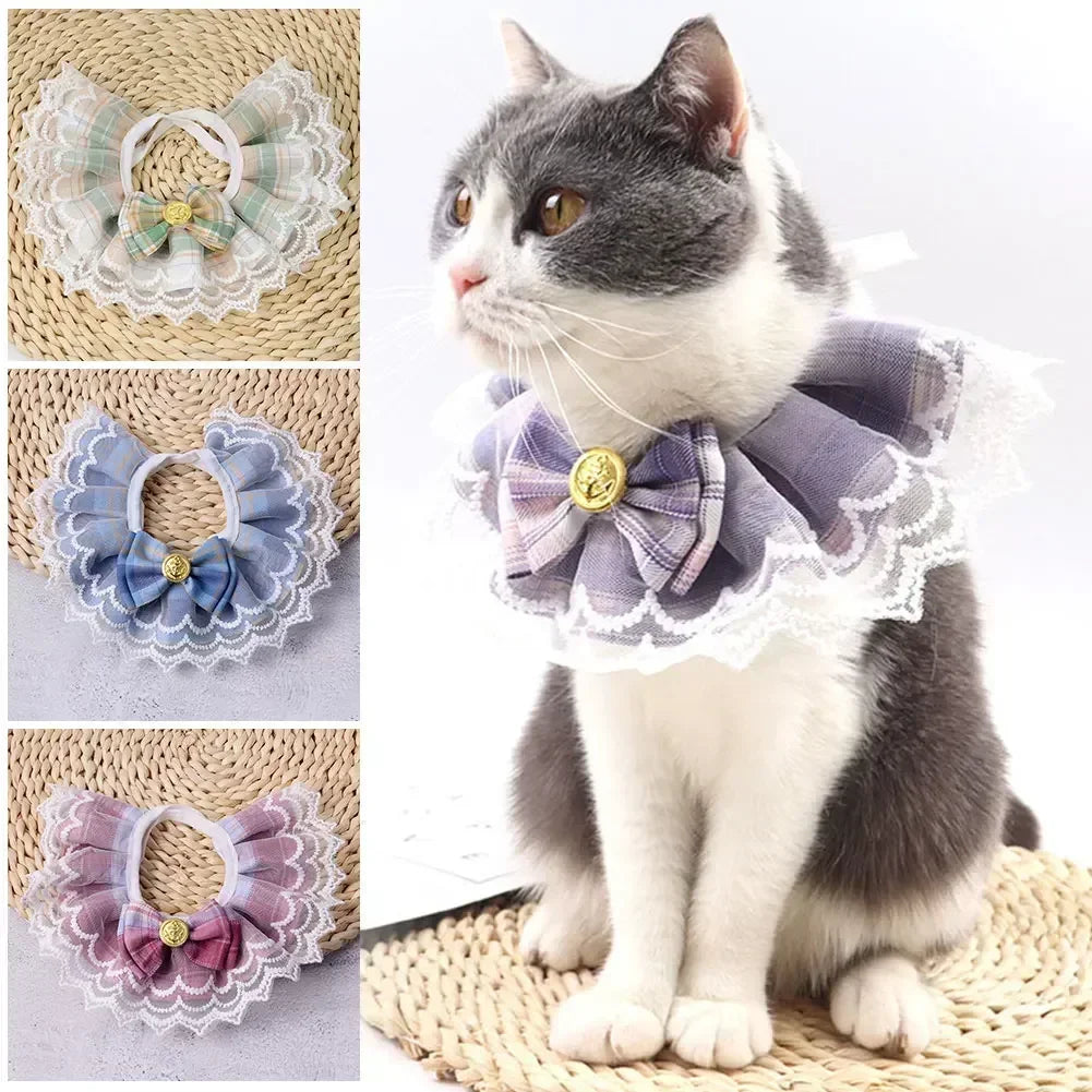 Cute Lace Edged Cat and Dog Collar with Bow Tie
