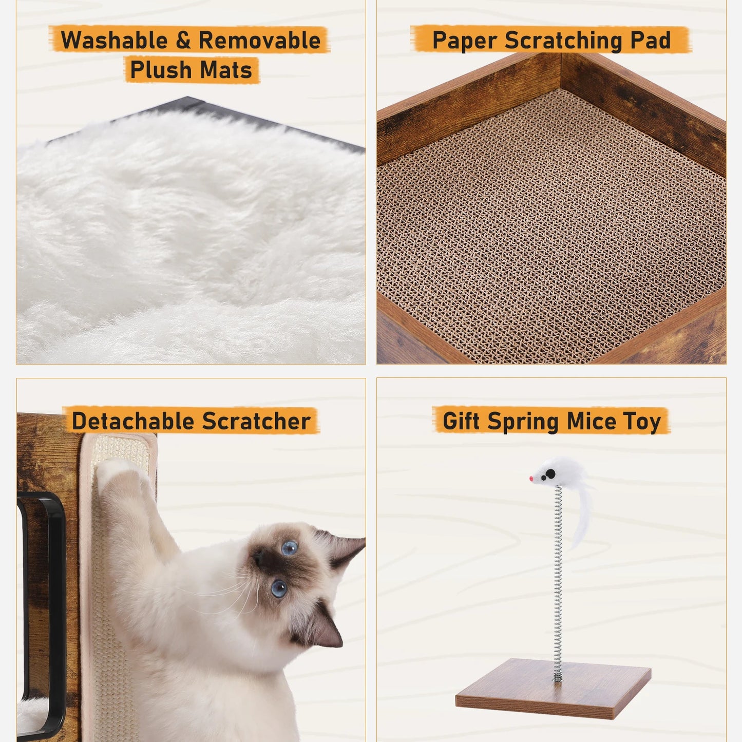 PAWZ Road Wood Cat Condo With Scratching Pad Removable Mats